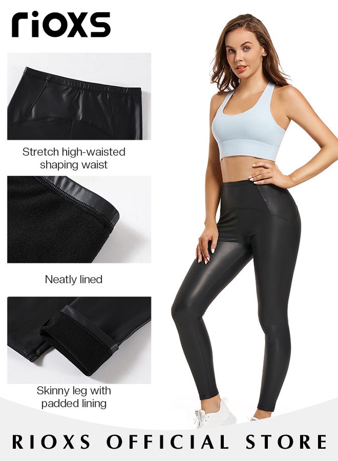 Women's Faux Leather Leggings High Waisted Stretch Leather Pants Pleather Tights for Women