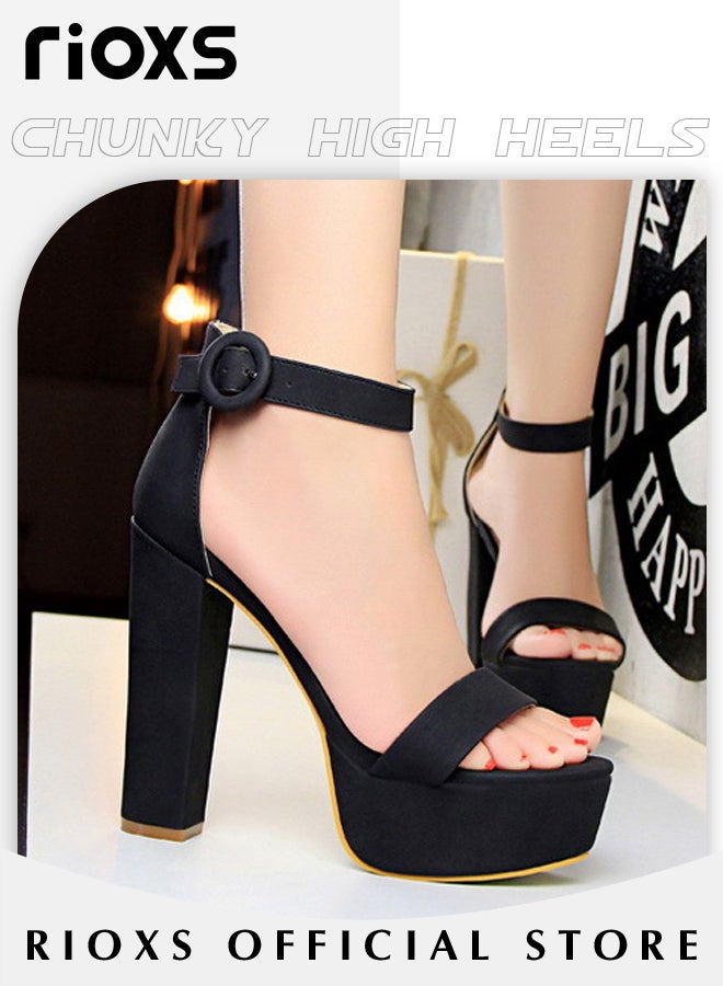 Women's 5.5 inch Hi-Lo High Heel Platform Pump Sandals Elegant Chunky heels Sandals for Women Comfy Open Toe Block for Women Summer Dress Shoes