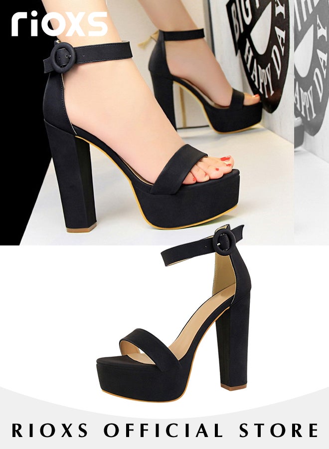 Women's 5.5 inch Hi-Lo High Heel Platform Pump Sandals Elegant Chunky heels Sandals for Women Comfy Open Toe Block for Women Summer Dress Shoes