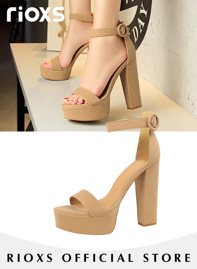 Women's 5.5 inch Hi-Lo High Heel Platform Pump Sandals Elegant Chunky heels Sandals for Women Comfy Open Toe Block for Women Summer Dress Shoes