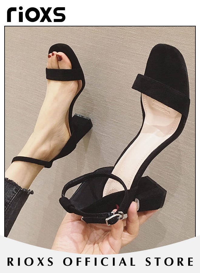 Women's Chunky Block Heels Open Toe Ankle Strap 3.5 Inch Heeled Sandals Shoes for Work Party and Formal Occations