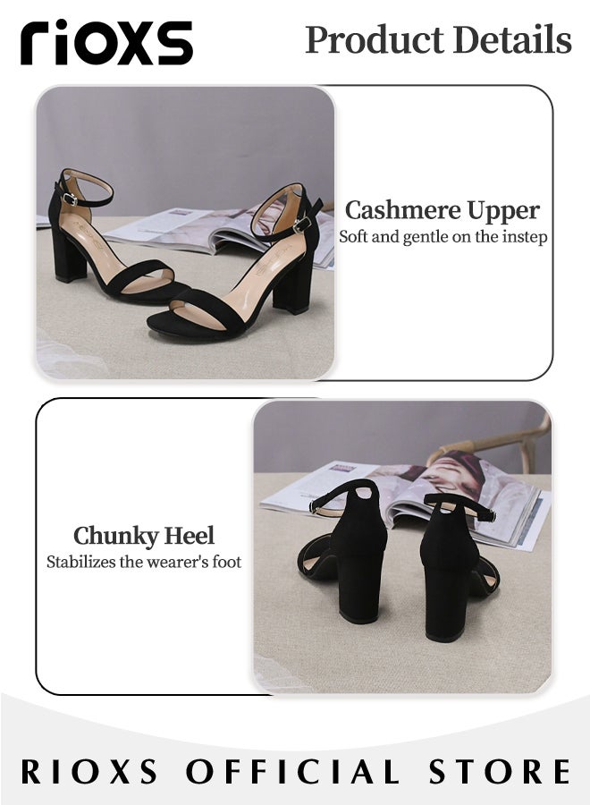 Women's Chunky Block Heels Open Toe Ankle Strap 3.5 Inch Heeled Sandals Shoes for Work Party and Formal Occations