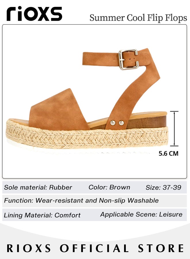 Women's Hollow Roman Wedge Sandals Round Open Toe Sandals Summer Comfortable Buckle Sandals