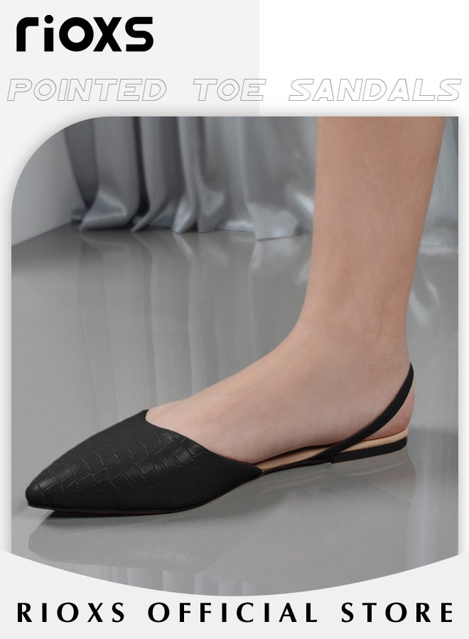 Women's Casual Pointed Toe Dual Strap Sandals Flat Shoes Women's Low Heel Shoes