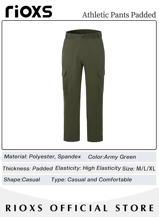 Men's Cargo Pants with Pockets Cotton Hiking Sweatpants Casual Athletic Jogger Sports Outdoor Trousers Relaxed Fit