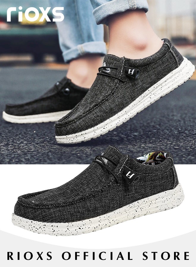 Mens Wendy Canvas Slip-on Casual Shoes Loafer Lace Up Loafers Comfortable Light-Weight Flats