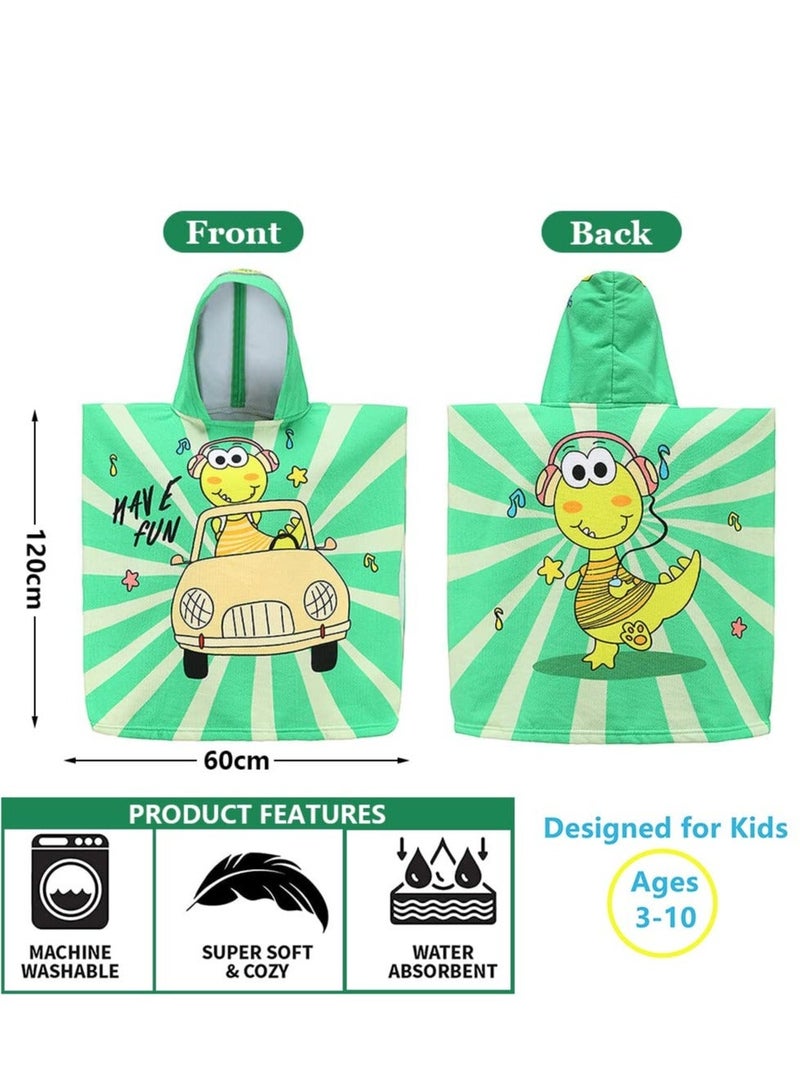 Kids Swimming Changing Robe with Hood, Cartoon Soft and Strong Absorbent Bathroom Beach Poncho Towel for Boys Girls Children(Dinosaur Driver)