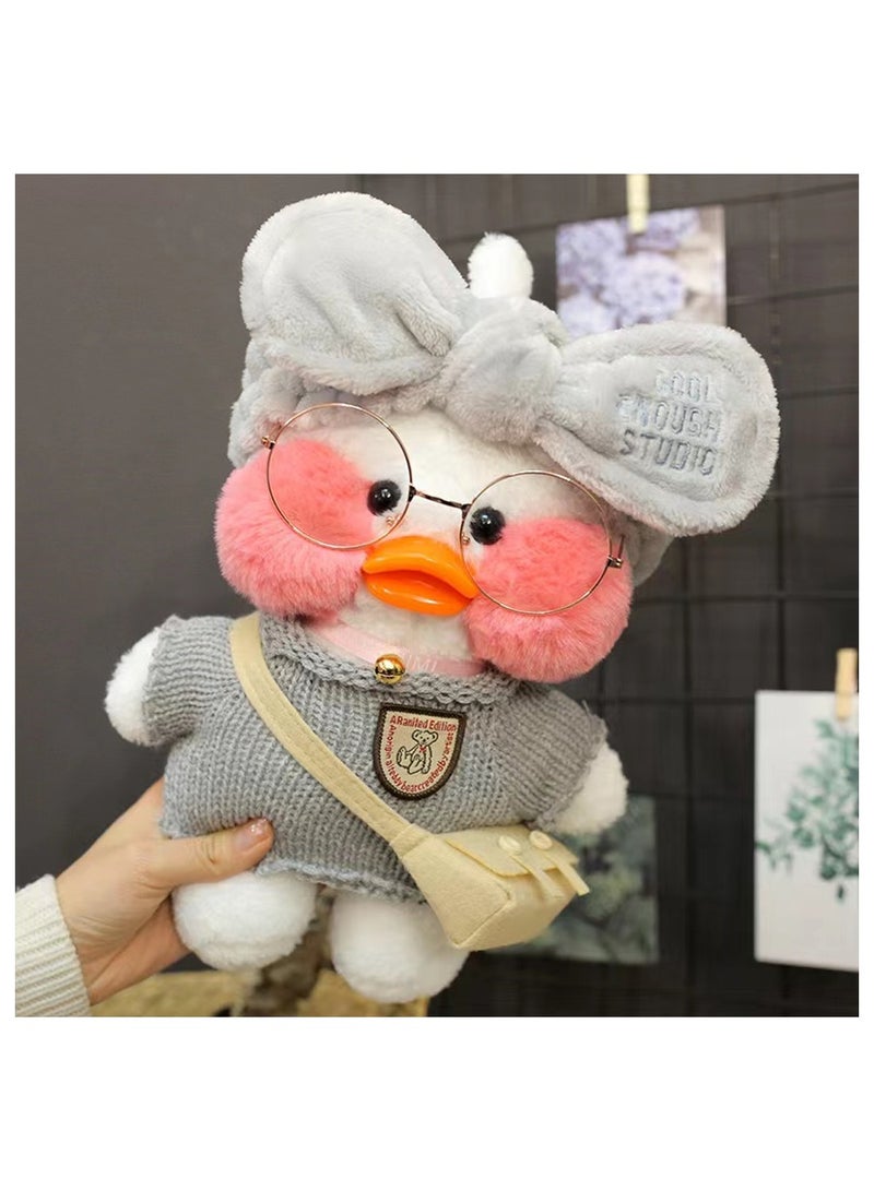 30cm Hyaluronic Acid Pink Duck Plush Toy With Gray Headscarf