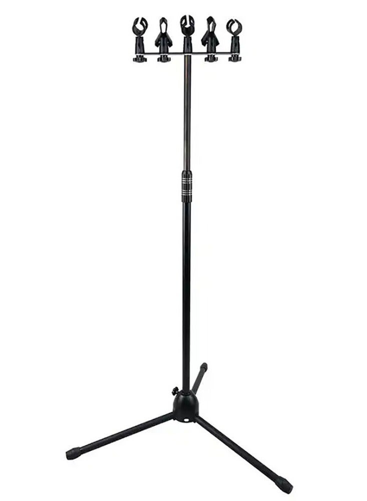 Multi-Microphone Clips Microphone Stand Adjustable Height 5 Microphone Clips Folding Portable Tripod Microphone Stand Suitable For Live Singing Speech Stage Outdoor Performance