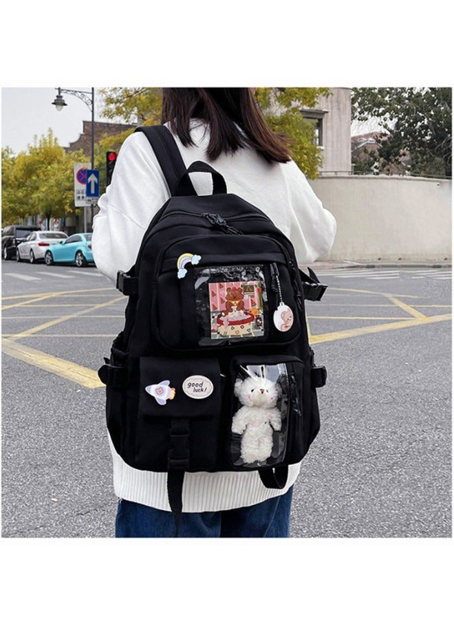 Large Capacity School Backpack Multifunction Casual Water Resistant Double Shoulder School Bag Computer Backpack Business Durable Laptops Travel Backpacks with Pin Accessories Plush Pendant