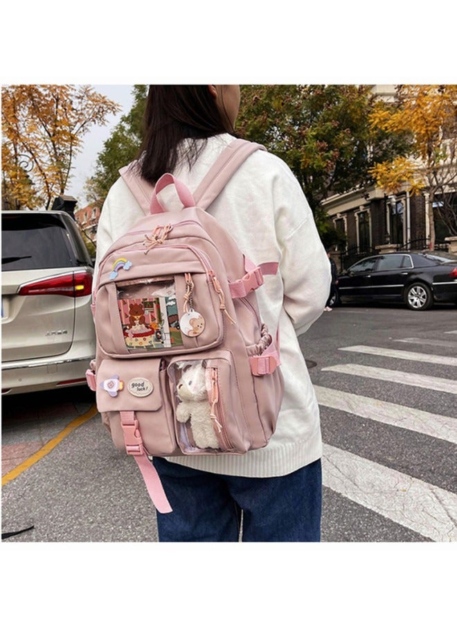 Large Capacity School Backpack Multifunction Casual Water Resistant Double Shoulder School Bag Computer Backpack Business Durable Laptops Travel Backpacks with Pin Accessories Plush Pendant