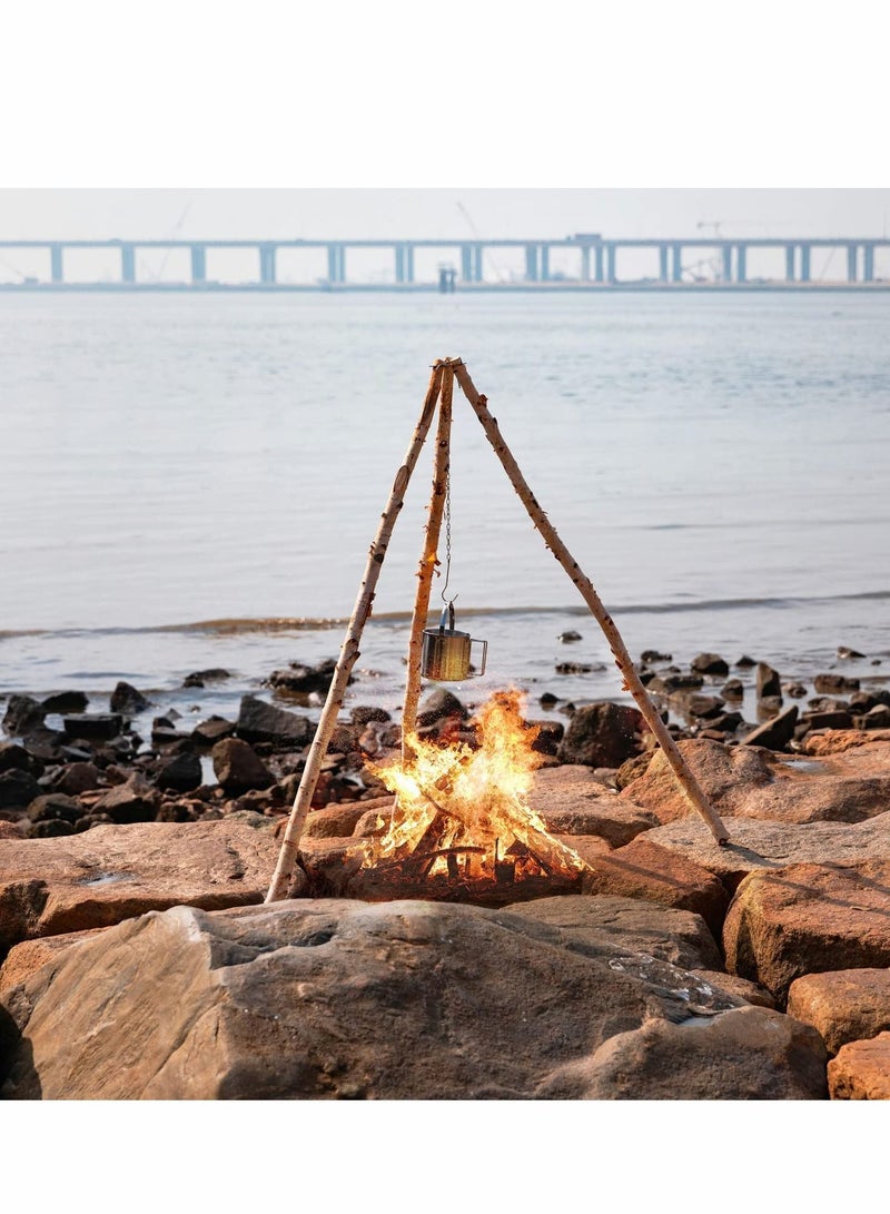 Camping Tripod Board with Adjustable Chain For Suspending Pots over Fire Cooking By Turning Branches into Campfire Tripod Perfect Outdoor Equipment