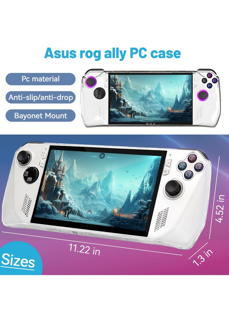Clear Protective Case Compatible for ASUS Rog Ally Handheld, Transparent PC Crystal Protective Case, Tempered Glass Protector for ROG Ally Accessories(1Pcs ProtectiveFilm, 2Pcs Tempered Film)