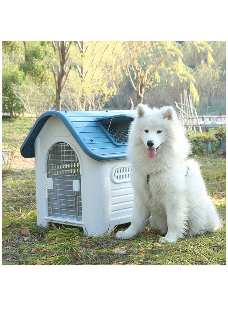 Outdoor Dog House - Sturdy Polypropylene Kennel with Good Ventilation, UV-Resistant & Rainproof Roof, Raised Floor Design