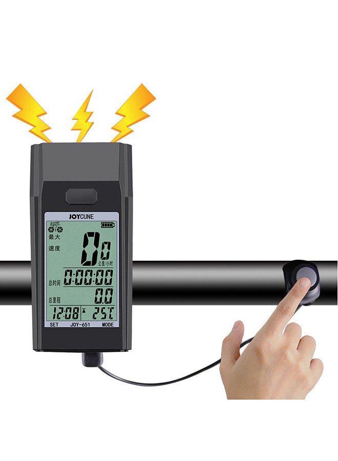 Wireless Bike Computer with LED Bicycle Front Light Horn Bicycle Speedometer