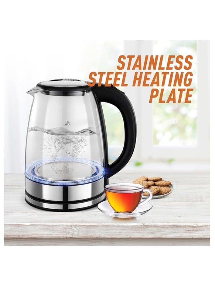 Glass Body Electric Kettle with LED Glow Indicator Cordless Boil Dry Protection Smart Power Off Technology