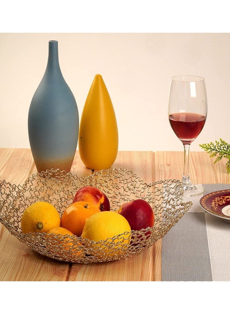 Decorative Bowls for Home Decor and Centerpieces - Gold Vegetable Fruit Bowl for Kitchen Counter, Table Centerpieces for Dining Room and Living Room Decor, Fruit Basket for Kitchen (Large）