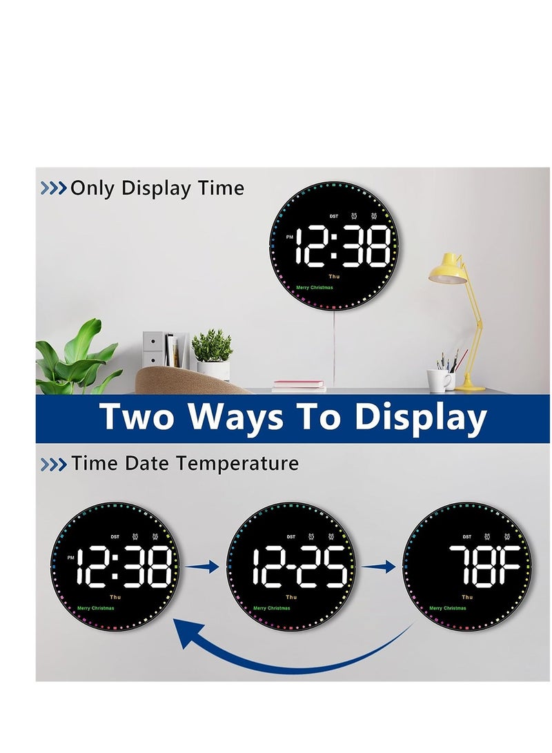 Digital Large Wall Clock with Remote 10inches Colorful Dynamic Led Clock Large Display with Time Date Temp Week Manual/ Automatic Brightness Wall Clock for Office Kitchen Living Room Decor