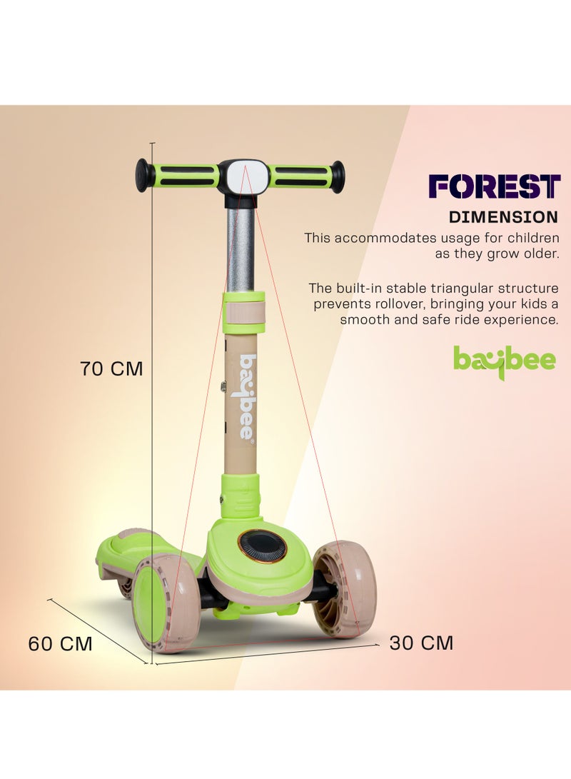 Baybee Taz Skate Scooter for Kids, Kick Scooter, Smart 3 Wheel Kick Scooter with Height Adjustable, Music, LED PU Wheels & Rear Brake | Runner Scooter for Kids 3 to 10 Years Boys Girls Green