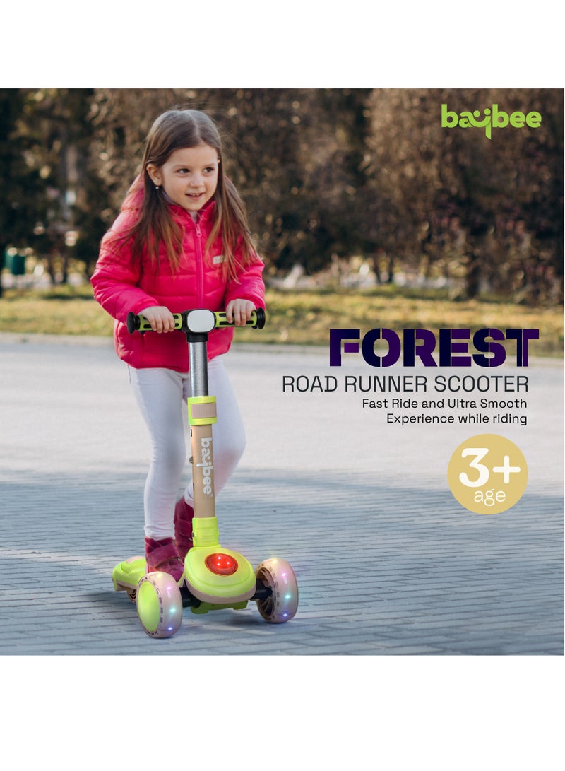 Baybee Taz Skate Scooter for Kids, Kick Scooter, Smart 3 Wheel Kick Scooter with Height Adjustable, Music, LED PU Wheels & Rear Brake | Runner Scooter for Kids 3 to 10 Years Boys Girls Green