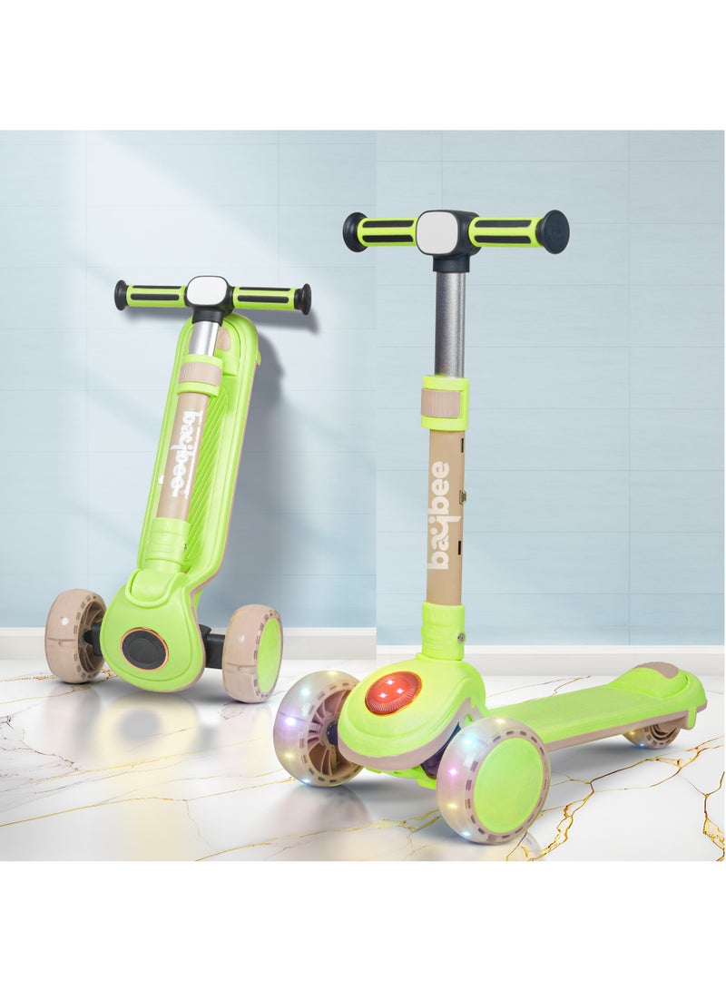 Baybee Taz Skate Scooter for Kids, Kick Scooter, Smart 3 Wheel Kick Scooter with Height Adjustable, Music, LED PU Wheels & Rear Brake | Runner Scooter for Kids 3 to 10 Years Boys Girls Green