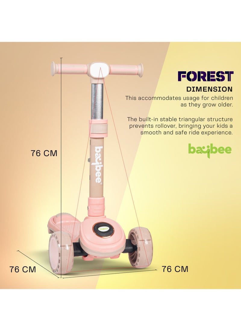 Baybee Taz Skate Scooter for Kids, Kick Scooter, Smart 3 Wheel Kick Scooter with Height Adjustable, Music,LED PU Wheels & Rear Brake Runner Scooter for Kids 3 to 10 Years Boys Girls Pink