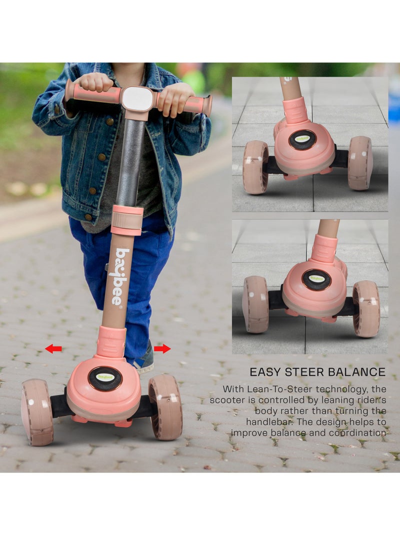 Baybee Taz Skate Scooter for Kids, Kick Scooter, Smart 3 Wheel Kick Scooter with Height Adjustable, Music,LED PU Wheels & Rear Brake Runner Scooter for Kids 3 to 10 Years Boys Girls Pink