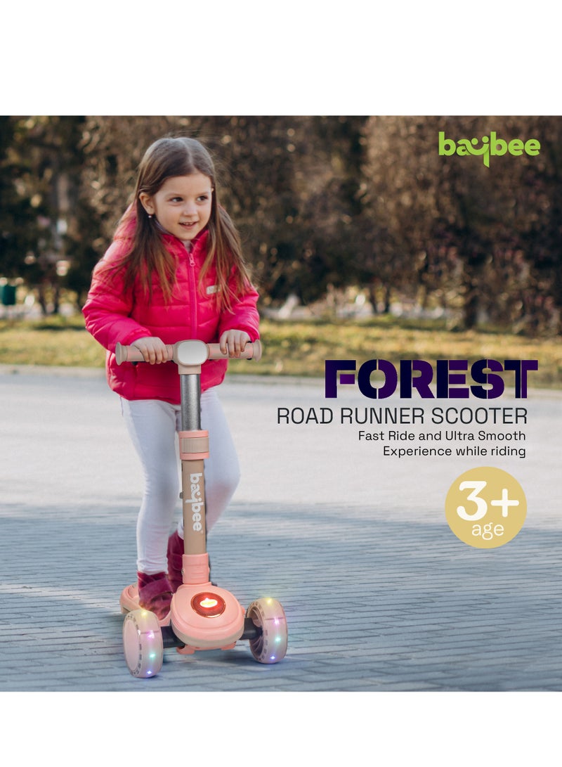 Baybee Taz Skate Scooter for Kids, Kick Scooter, Smart 3 Wheel Kick Scooter with Height Adjustable, Music,LED PU Wheels & Rear Brake Runner Scooter for Kids 3 to 10 Years Boys Girls Pink