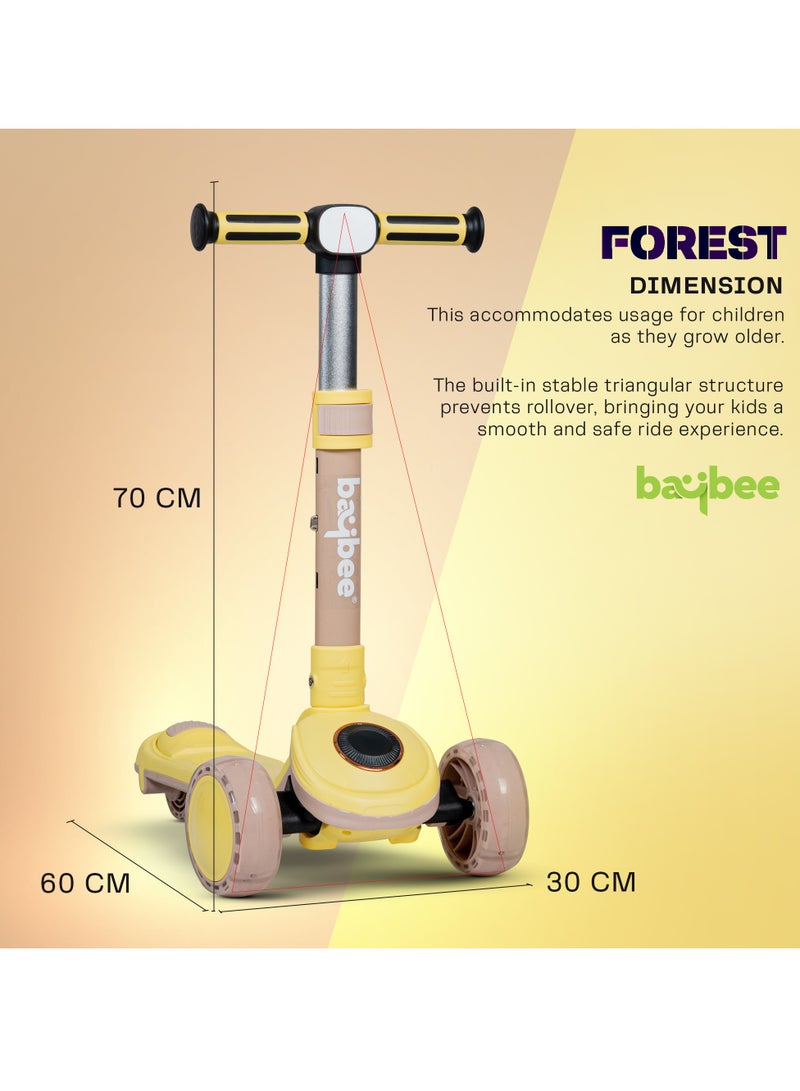 Baybee Taz Skate Scooter for Kids, Kick Scooter, Smart 3 Wheel Kick Scooter with Height Adjustable, Music,LED PU Wheels & Rear Brake | Runner Scooter for Kids 3 to 10 Years Boys Girls Yellow