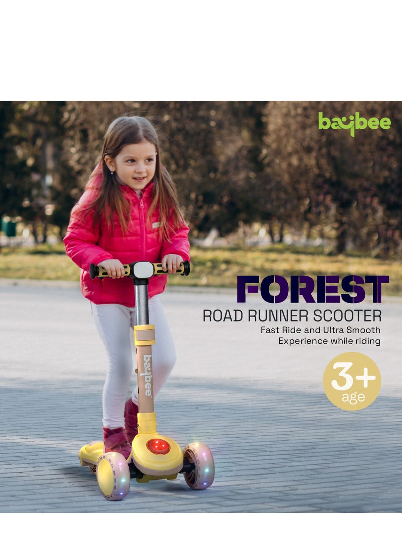 Baybee Taz Skate Scooter for Kids, Kick Scooter, Smart 3 Wheel Kick Scooter with Height Adjustable, Music,LED PU Wheels & Rear Brake | Runner Scooter for Kids 3 to 10 Years Boys Girls Yellow