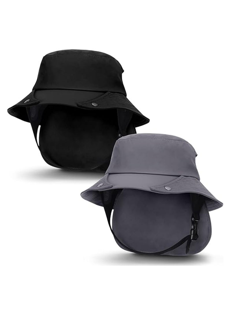 2 Pcs Bucket Hats for Men Women Surf Hat with Chin Straps Sun Hats for Hiking Surfing Camping Boating Water Sports