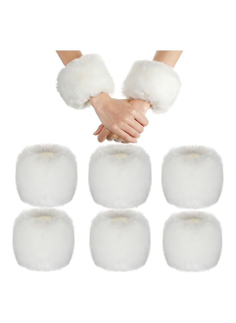 3 Pairs Women's Faux Fur Wrist Cuffs Winter Furry Wristbands Fluffy Fur Cuff Bracelet Arm Warmer Accessories,Gift for Women Girls