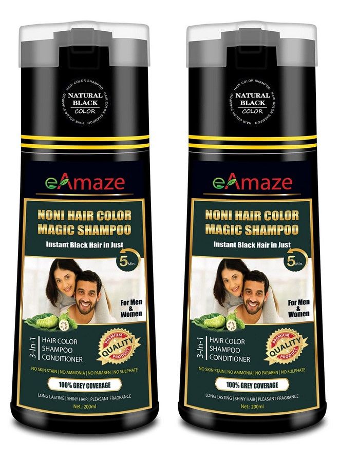 Noni Hair Color Shampoo 200Mlx2 (Natural Black) Professional Hair Color At Home ; No Skin Stain No Ammonia No Paraben No Sulphate ; Enriched With Noni Extract And Argan Extract