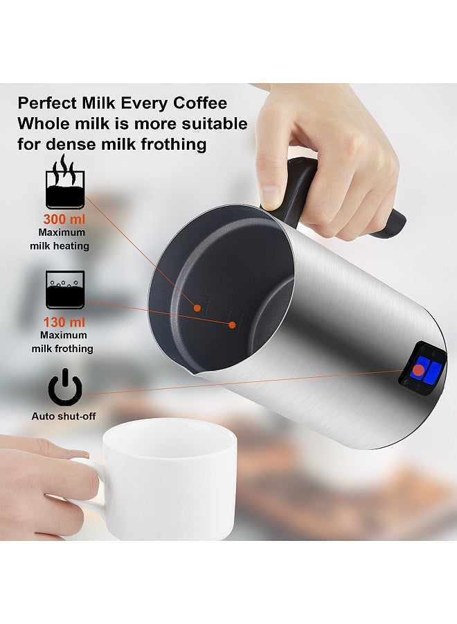 Electric Milk Frother and Steamer 4 in 1 Automatic Milk Warmer 500W Non-Stick Interior 300ml Hot/Cold Stainless Steel Milk Foam Maker for Coffee/Hot Milk/Latte/Cappuccinos