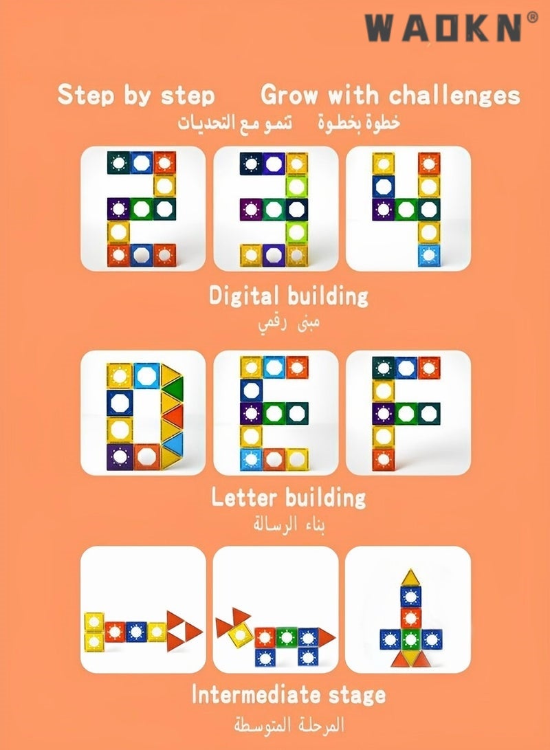 Kids Magnetic Tiles Toys, Magnetic Building Block Set,With Storage Box Building Block 105 Pcs ,Early Educational Building Toys