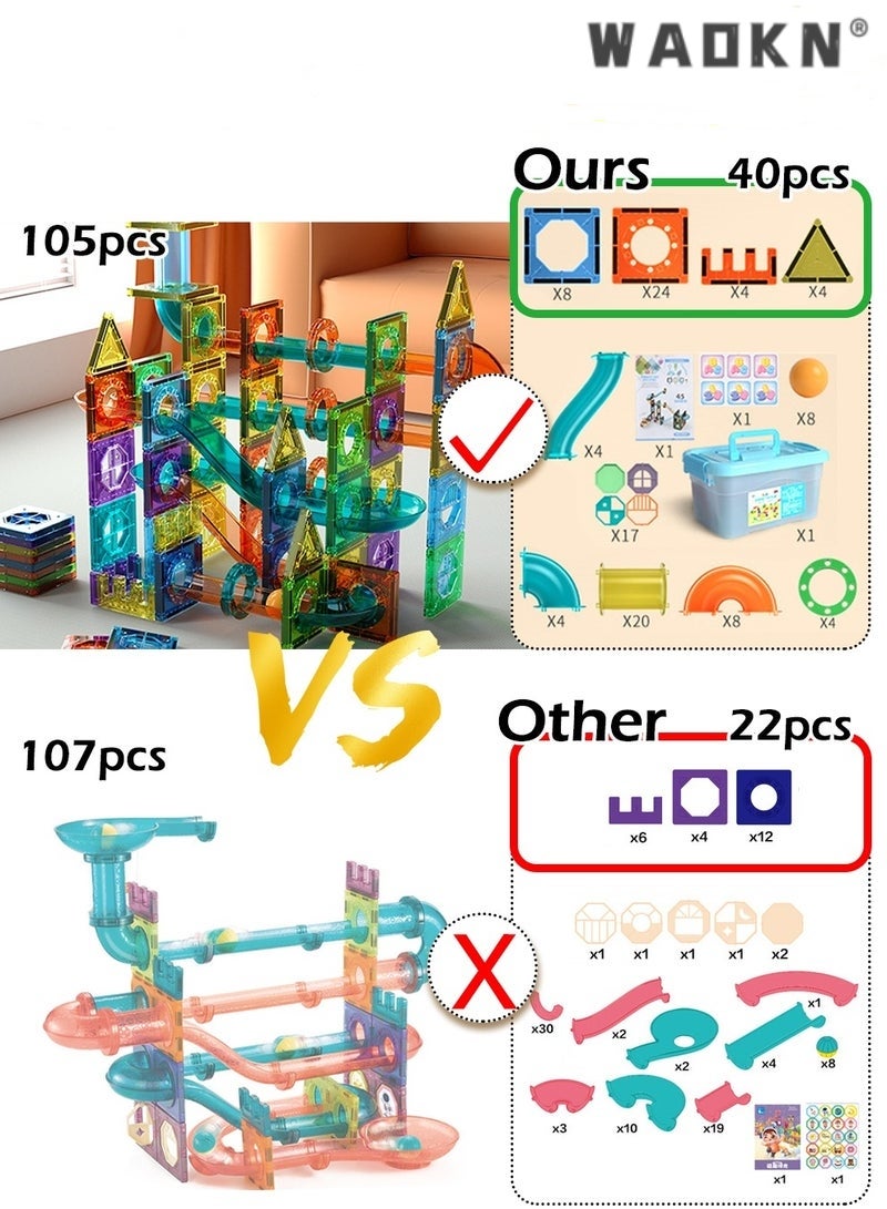 Kids Magnetic Tiles Toys, Magnetic Building Block Set,With Storage Box Building Block 105 Pcs ,Early Educational Building Toys