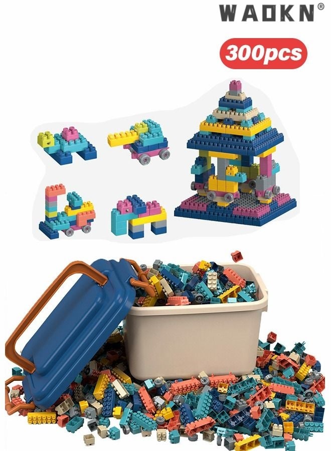 300 PCS Building Blocks Set with 1 Storage Box, Toy Gift Set,STEM Toys Educational Toys Sets Solid Plastic Sensory Toys for Preschool Kids Boys and Girls,Creative Mixed Vibrant Colors
