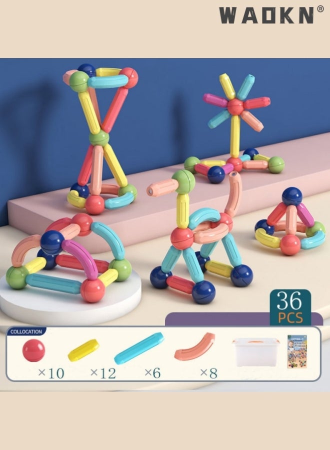 36PCS Magnetic Bar Children's Early Education Puzzle Toys With Varying Shapes Assembled With Large Particles Of Magnetic Blocks Toy Set Storage Box