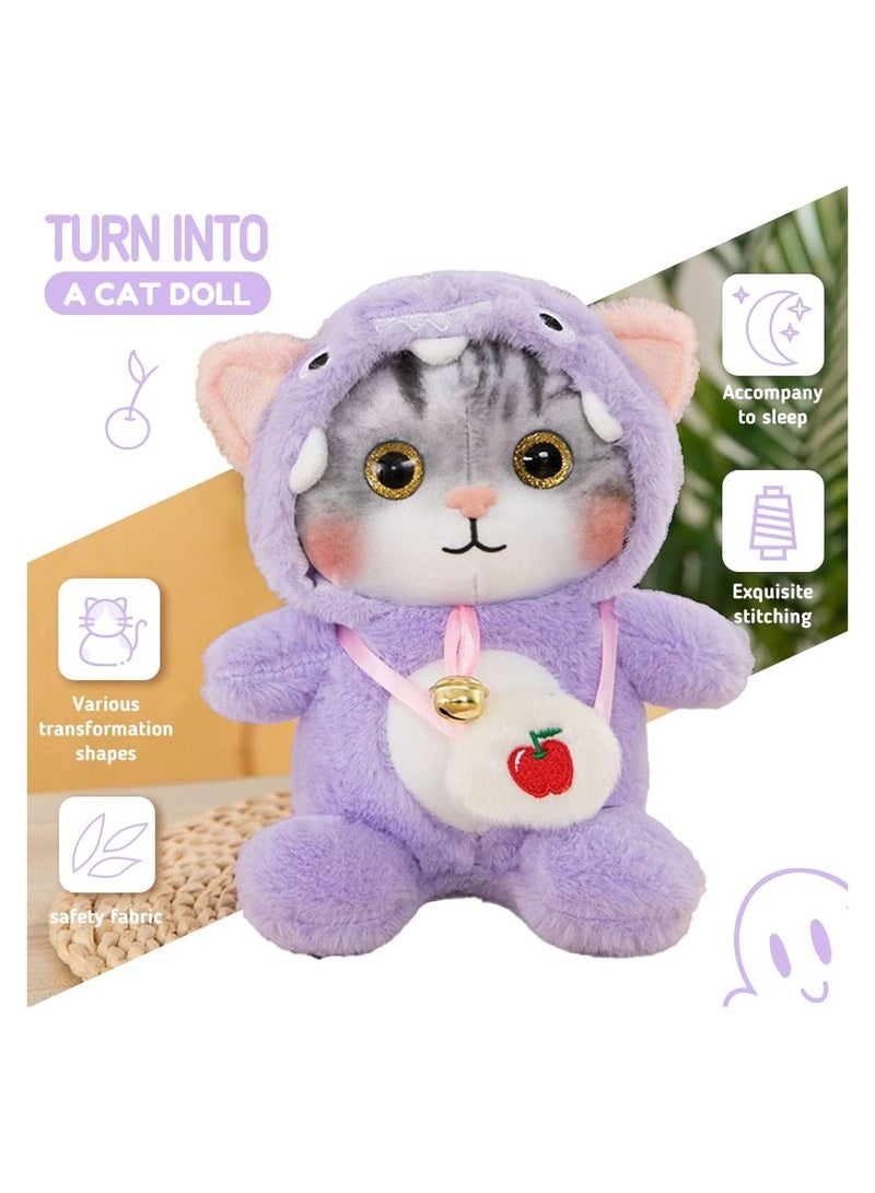Cat Frog Plush Stuffed Animal Cat Plushies with Frog Outfit, Gifts for Kids Purple（9.8 inches）