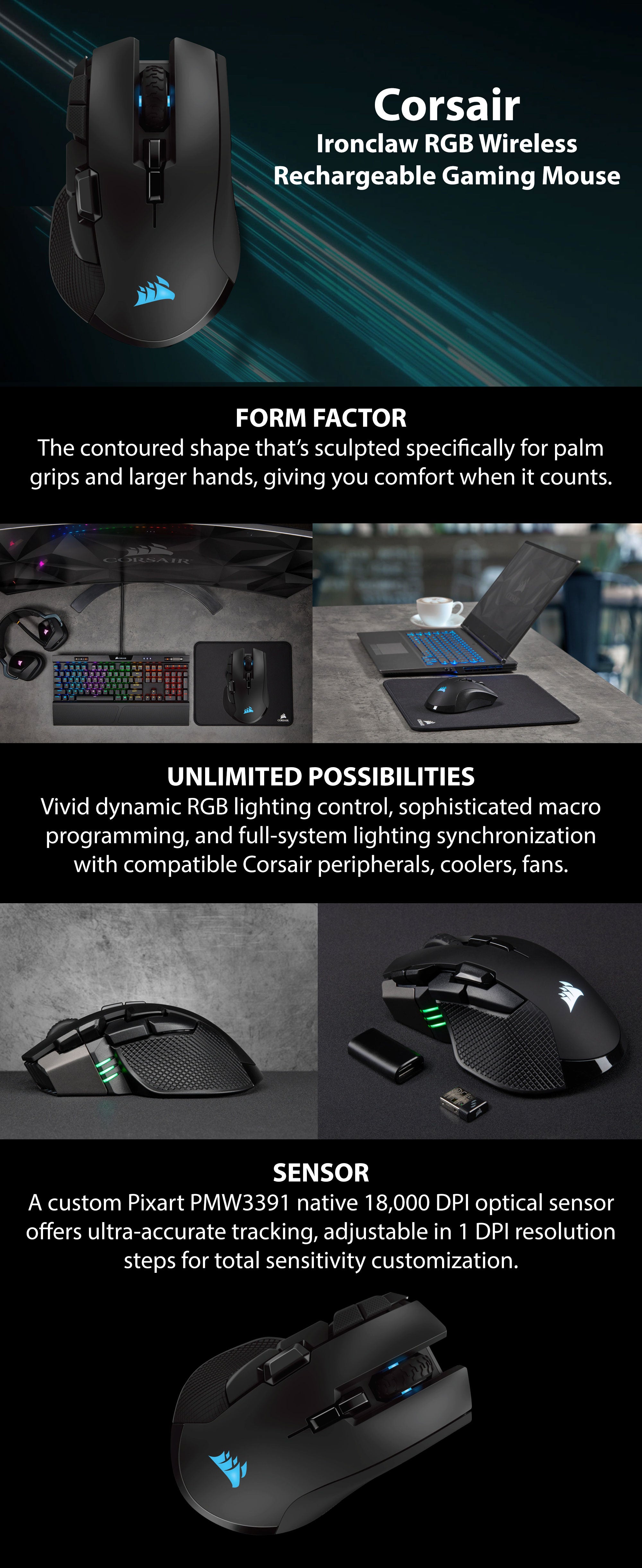 Ironclaw Rgb Wireless Rechargeable Gaming Mouse Black