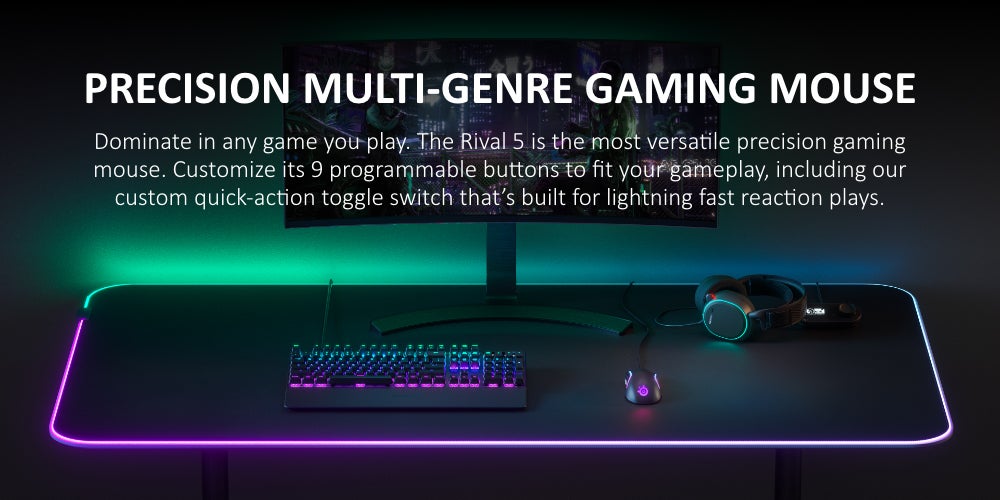 SteelSeries Rival 5 - Gaming Mouse – FPS, MOBA, MMO, Battle Royale – 18,000 CPI TrueMove Air Optical Sensor – 9 Programmable Buttons – 85 g Competitive Weight, Black