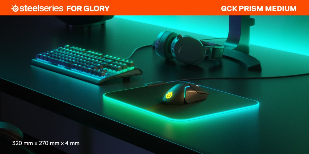 SteelSeries QcK Prism Cloth Gaming Mouse Pad - 2-zone RGB Illumination - Real-time Event Lighting - Optimized For Gaming Sensors - Size M (320 x 270 x 2mm) - Black + RGB