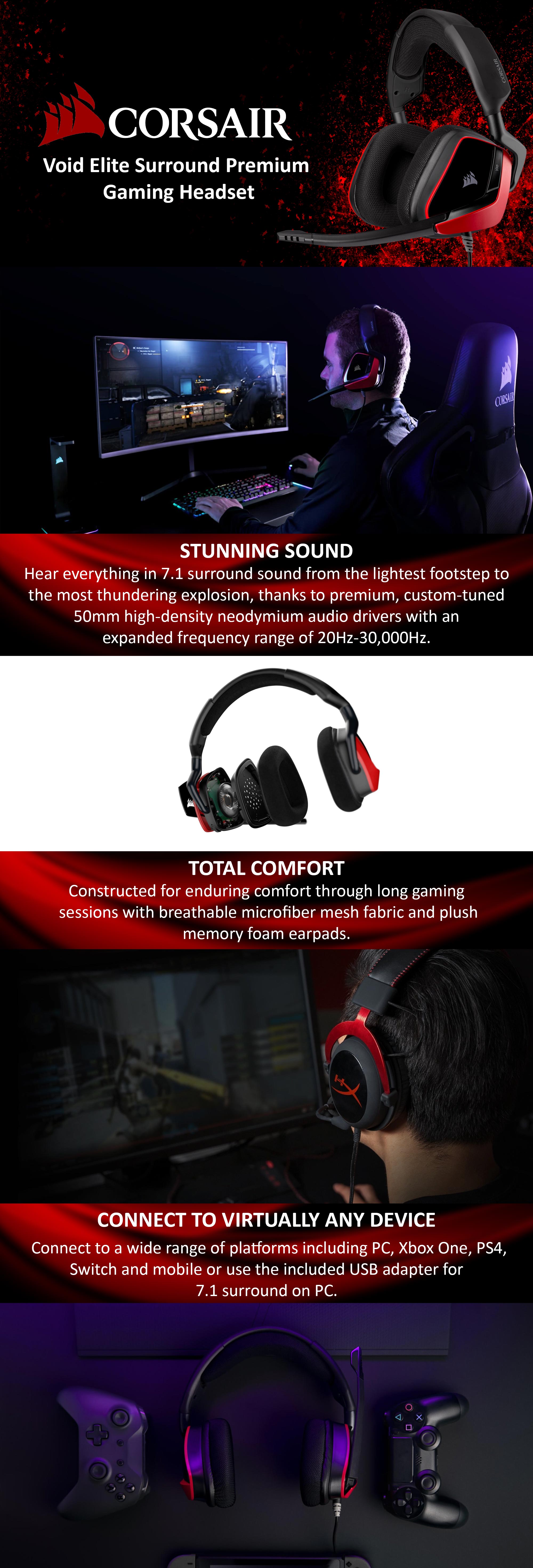 Elite Surround Premium Gaming Headset with 7.1 Surround Sound - Works with PC, Playstation 4, Xbox one, Switch