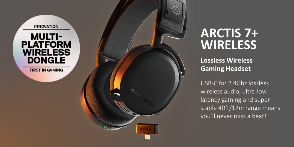 Arctis 7+ Wireless Gaming Headset – Lossless 2.4 GHz – 30 Hour Battery Life – USB-C – 7.1 Surround – For PC, PS5, PS4, Mac, Android and Switch