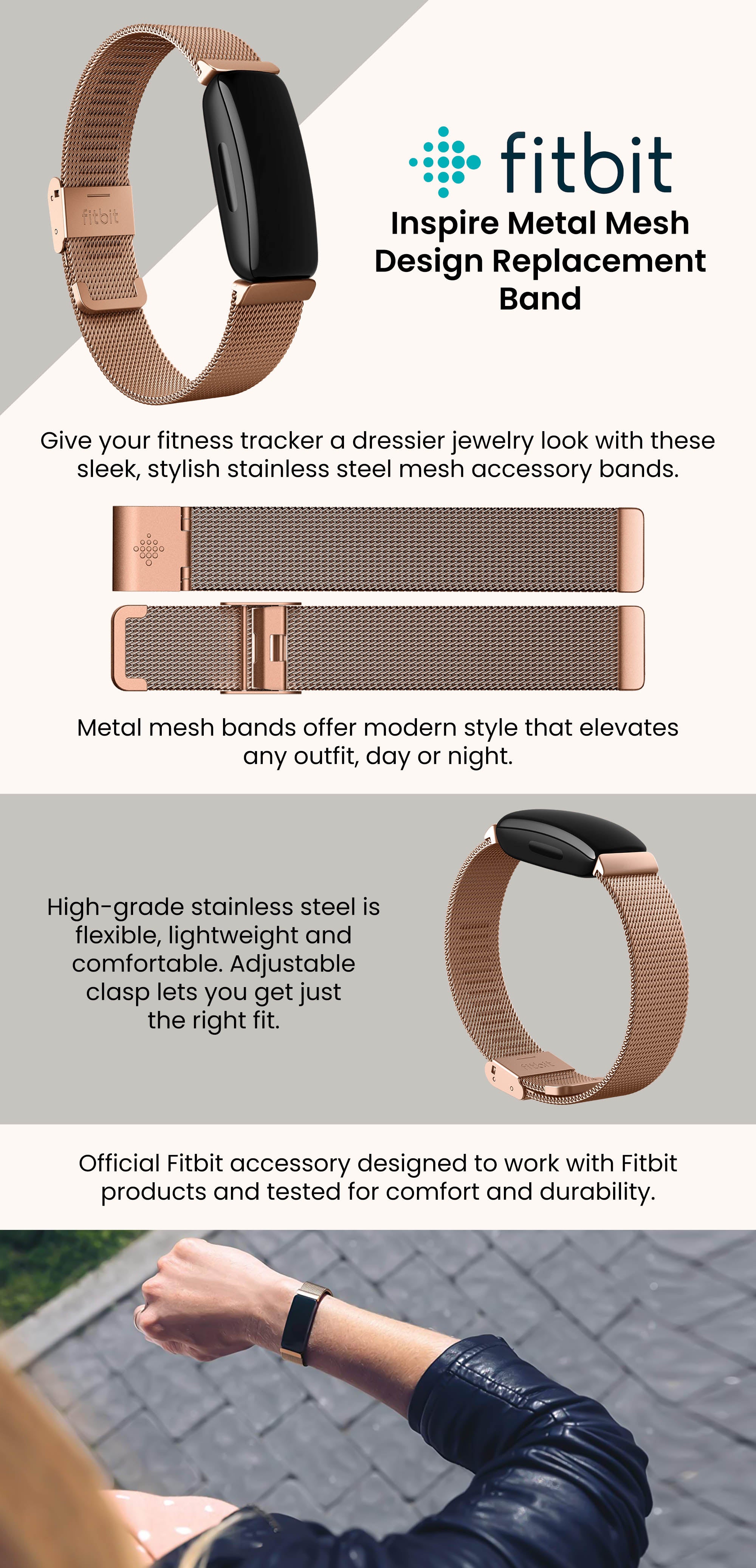 Inspire Metal Mesh Design Stainless Steel Replacement Band Rose Gold