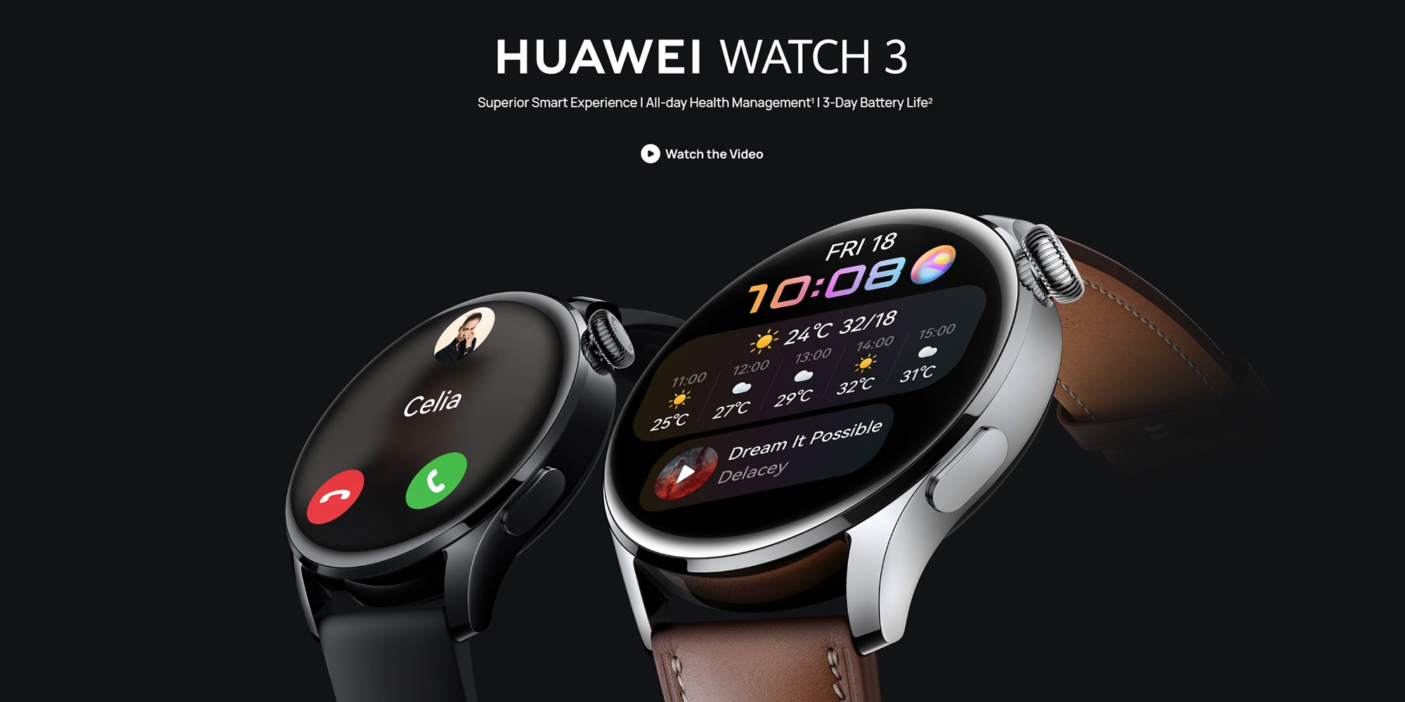 Watch 3 Classic 4G SmartWatch eSIM Cellular All-day SpO2 monitoring Stainless Steel Brown 3-Classic