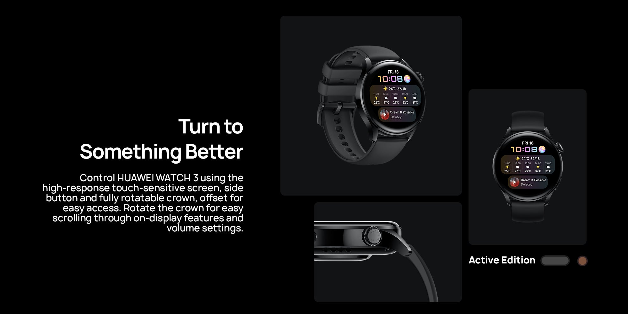 Watch 3 Classic 4G SmartWatch eSIM Cellular All-day SpO2 monitoring Stainless Steel Brown 3-Classic