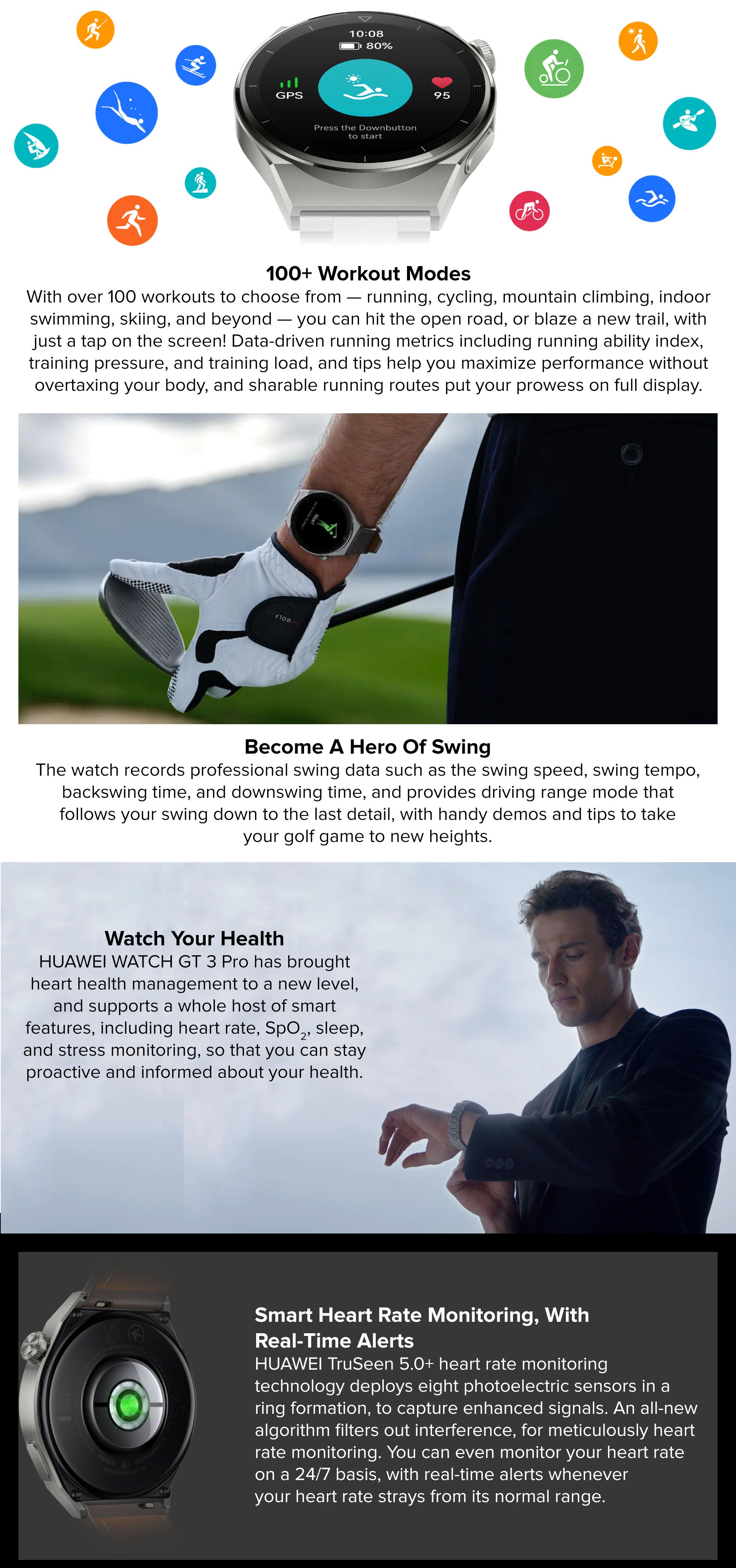 Watch GT 3 Pro SmartWatch Heart Rate & Blood Oxygen Monitoring Light Titanium Case 46mm Grey Leather Strap