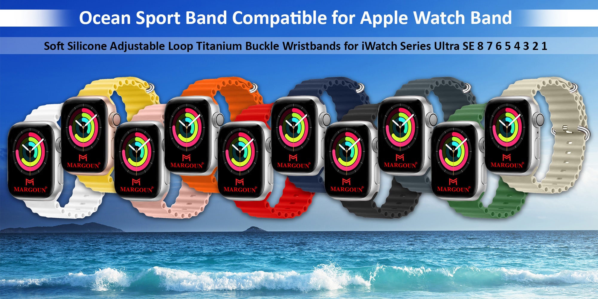 3Pack for Apple Watch Ocean Band 49mm 45mm 44mm 42mm Soft Silicone Loop Strap for iWatch Series Ultra/8/7/SE/6/5/4/3/2/1 Red/Orange/Pink