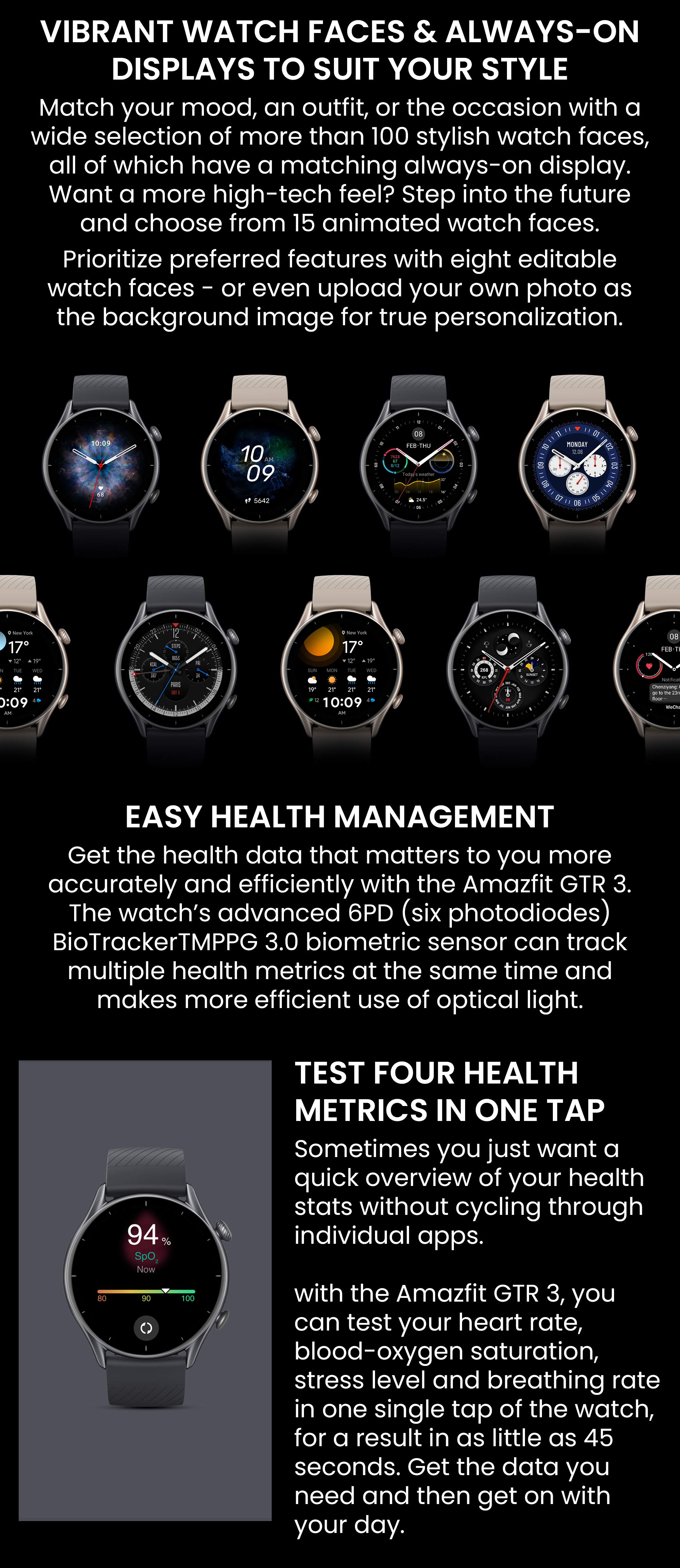 GTR 3  Ultra HD AMOLED Display Smartwatch Thunder Black